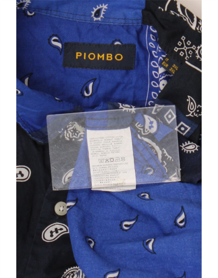 Piombo Mens Short Sleeve Shirt 3XL Blue Patchwork Cotton