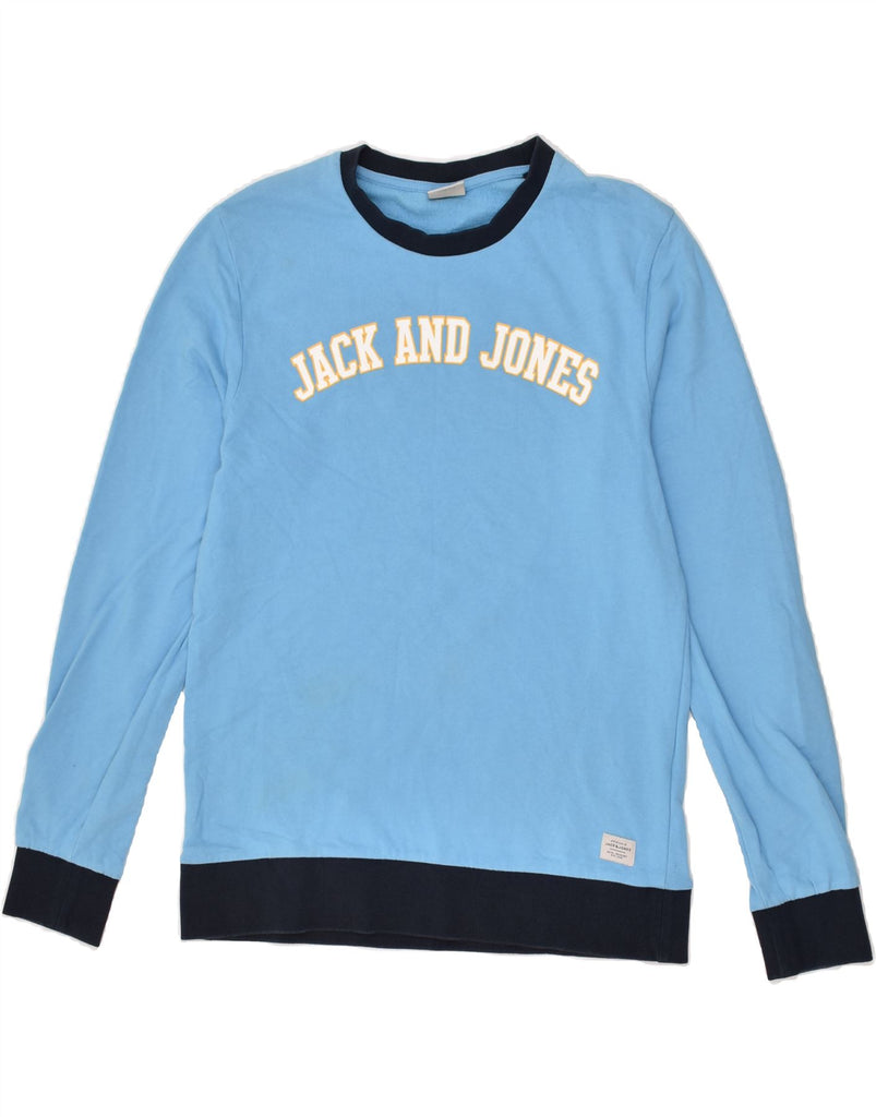 JACK & JONES Mens Graphic Sweatshirt Jumper Medium Blue Cotton | Vintage Jack & Jones | Thrift | Second-Hand Jack & Jones | Used Clothing | Messina Hembry 