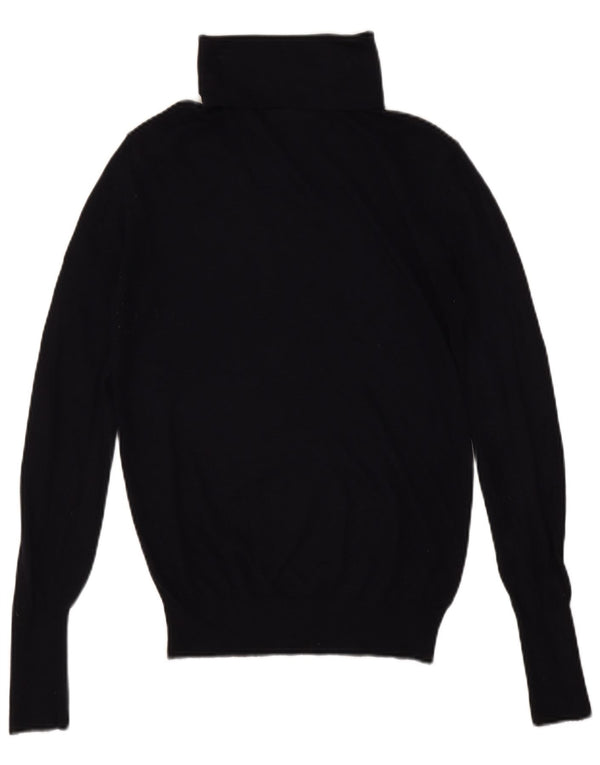 Zara Womens Roll Neck Jumper Sweater UK 12 Medium Navy Blue Modal