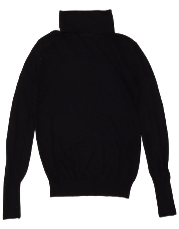 Zara Womens Roll Neck Jumper Sweater UK 12 Medium Navy Blue Modal