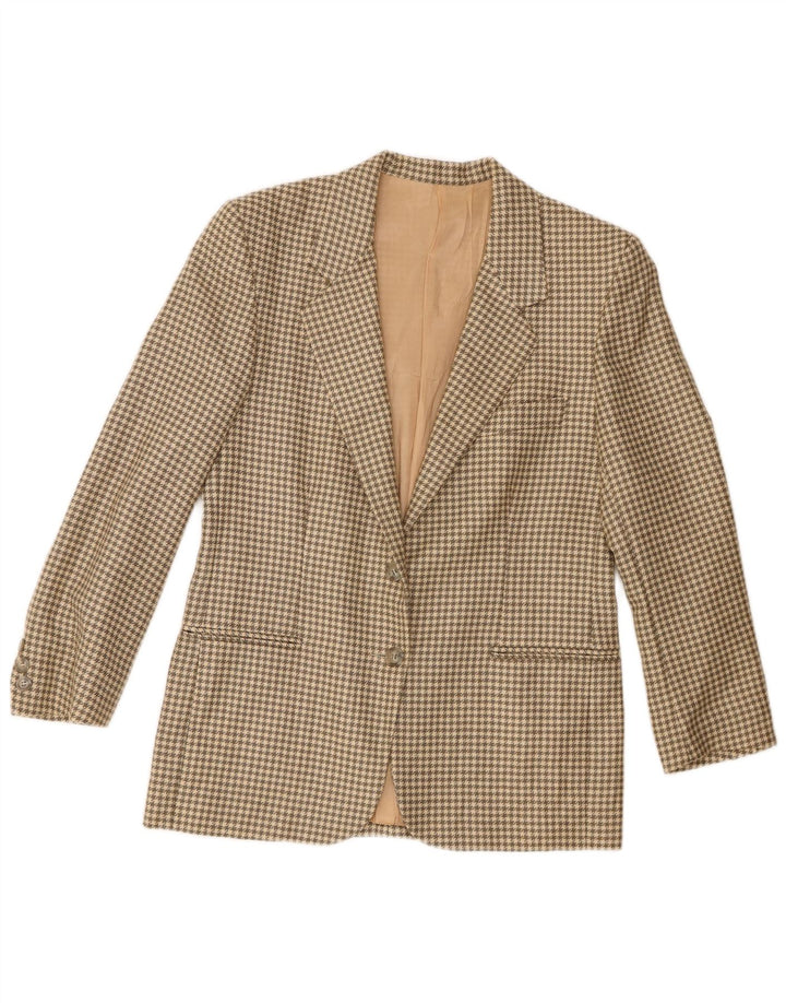 Anna Womens 2 Button Blazer Jacket IT 44 Medium Beige Houndstooth Wool