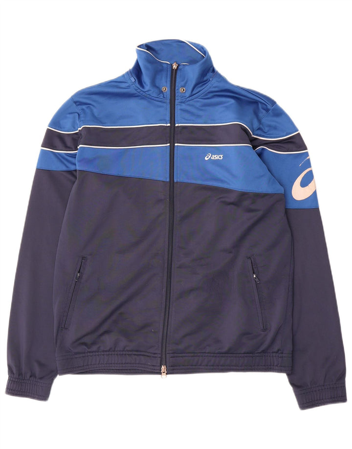 Asics Mens Graphic Tracksuit Top Jacket Small Navy Blue Colourblock