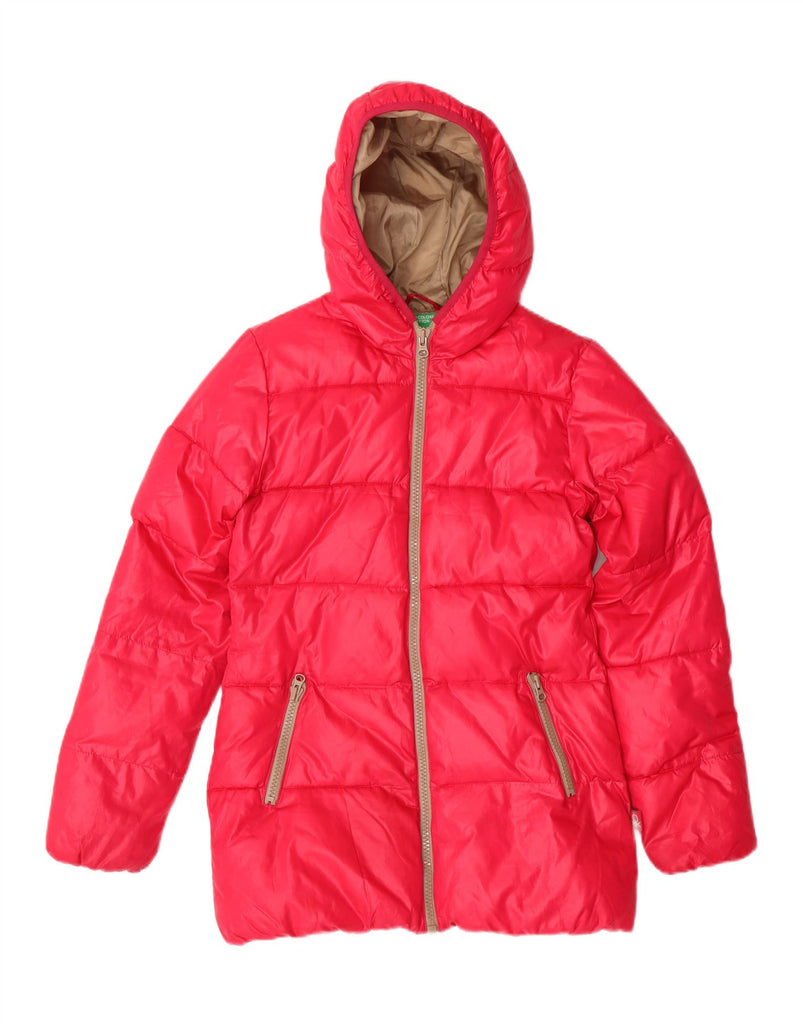BENETTON Girls Hooded Padded Jacket 11-12 Years 2XL Pink Polyester Vintage Benetton and Second-Hand Benetton from Messina Hembry 