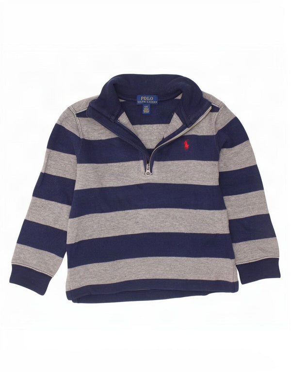 Polo Ralph Lauren Boys Zip Neck Jumper Sweater 3-4 Years Navy Blue Striped