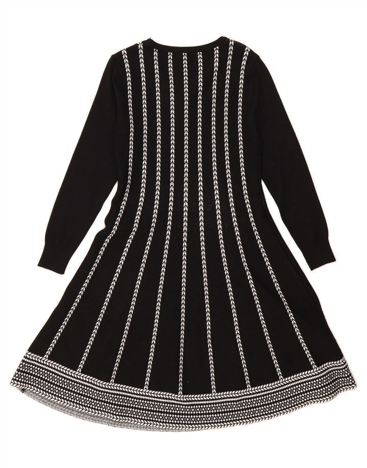 VINTAGE Womens Knit A-Line Dress UK 12 Medium Black Striped Polyamide Vintage Vintage and Second-Hand Vintage from Messina Hembry 
