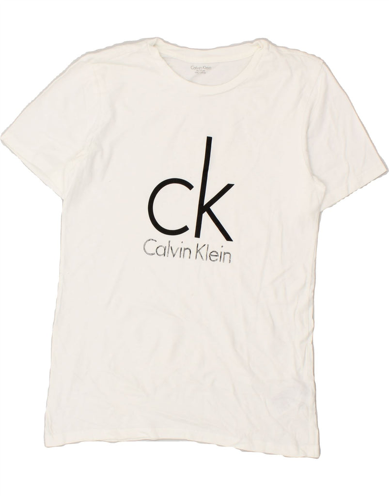 CALVIN KLEIN Boys Graphic T-Shirt Top 14-15 Years White Cotton | Vintage Calvin Klein | Thrift | Second-Hand Calvin Klein | Used Clothing | Messina Hembry 