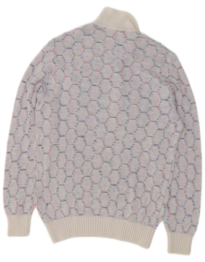 VINTAGE Mens Polo Neck Jumper Sweater Medium Blue Geometric