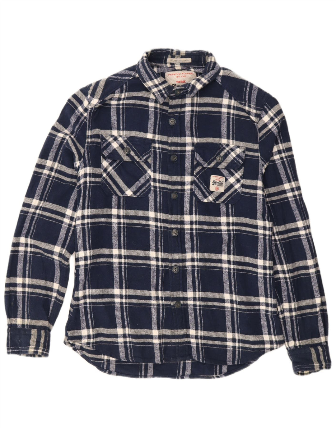Superdry Mens Flannel Shirt Large Navy Blue Check Cotton