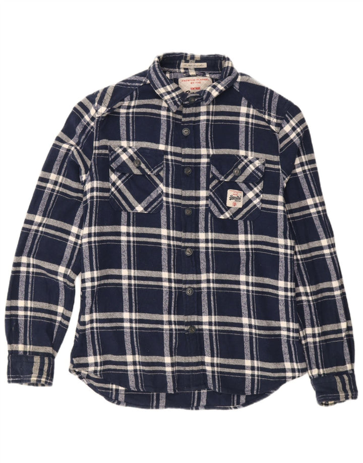 Superdry Mens Flannel Shirt Large Navy Blue Check Cotton