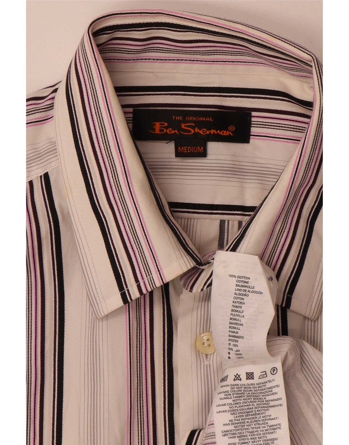 Ben Sherman Mens Shirt Medium White Striped Cotton