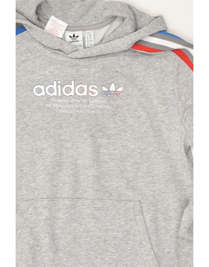 ADIDAS Boys Graphic Hoodie Jumper 13-14 Years Grey Cotton | Vintage Adidas | Thrift | Second-Hand Adidas | Used Clothing | Messina Hembry 