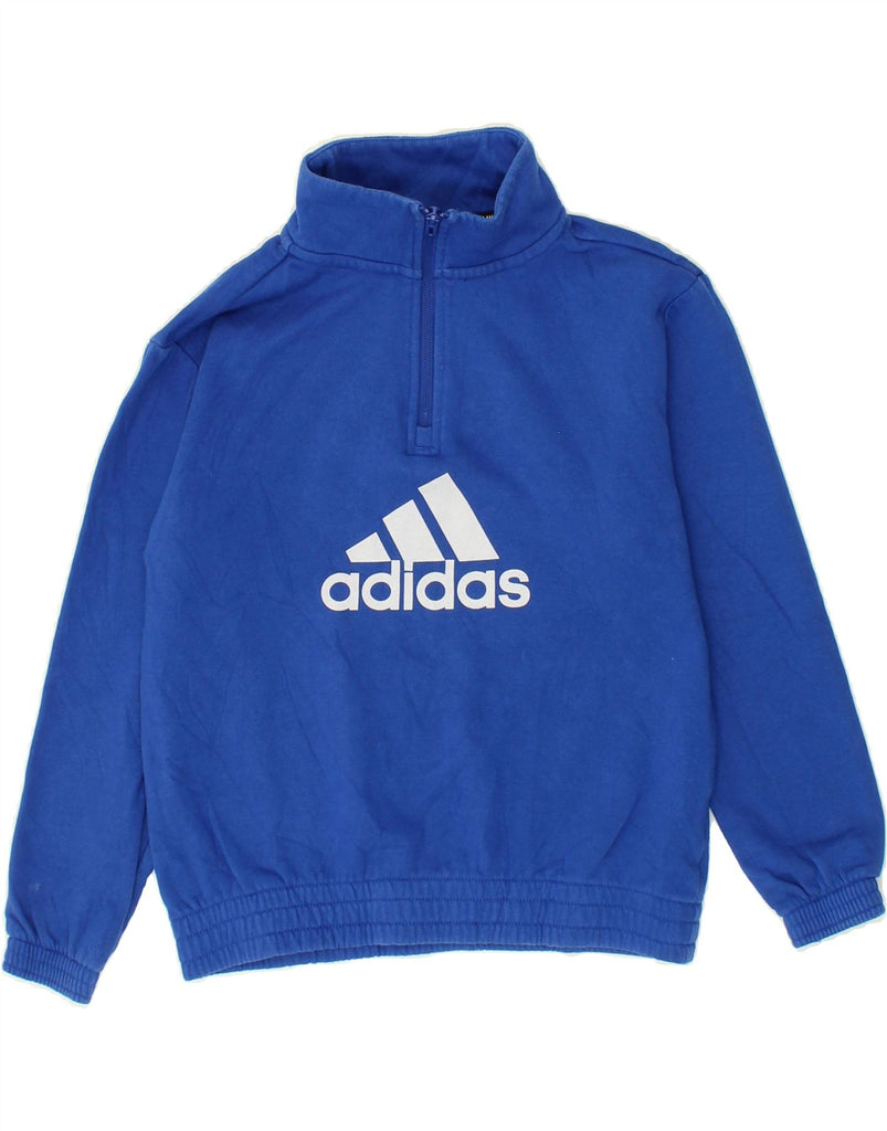 ADIDAS Boys Zip Neck Sweatshirt Jumper 9-10 Years Blue Cotton | Vintage Adidas | Thrift | Second-Hand Adidas | Used Clothing | Messina Hembry 