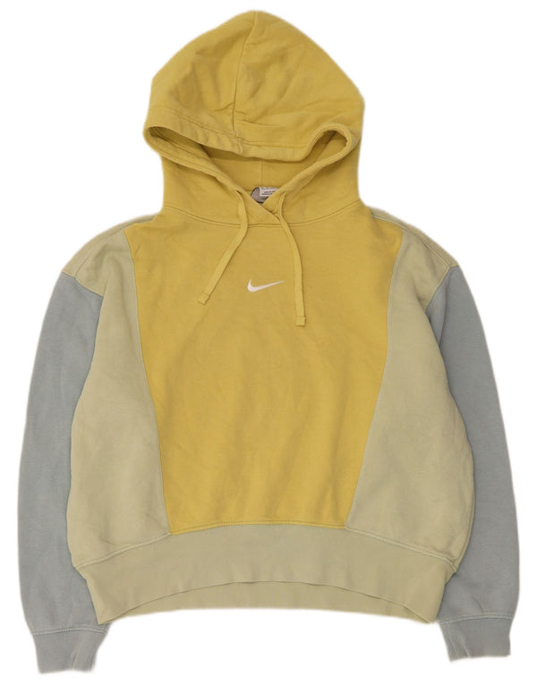 Nike Womens Oversized Hoodie Jumper UK 6 XS Yellow Colourblock Cotton