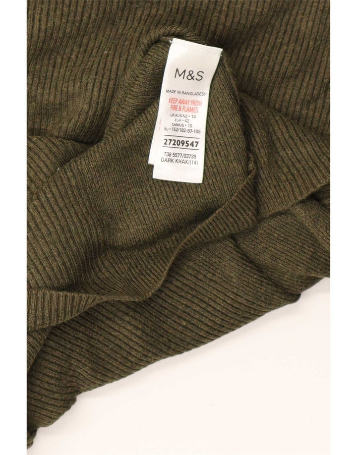 Marks & Spencer Womens Turtle Neck Jumper Sweater UK 14 Large Khaki Viscose