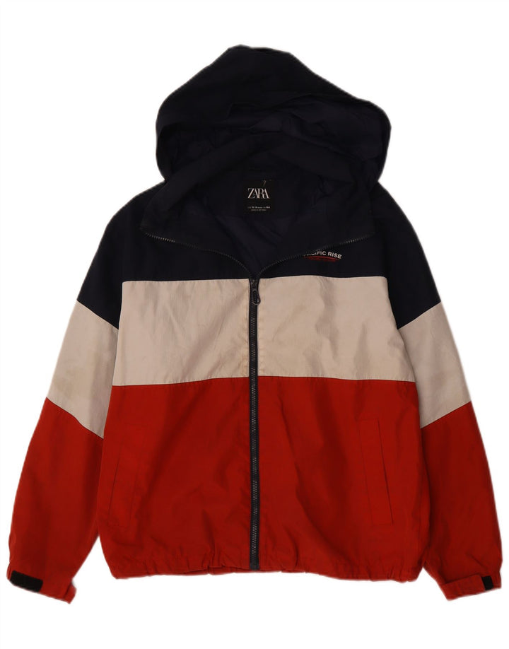 Zara Boys Hooded Bomber Jacket 13-14 Years Multicoloured Colourblock