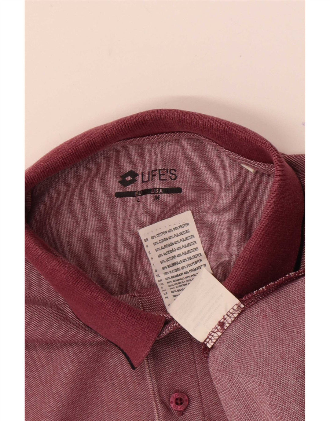 Lotto Mens Polo Shirt Medium Burgundy Cotton