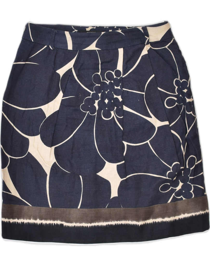 MAX MARA Womens Straight Skirt W28 Small Navy Blue Floral | Vintage | Thrift | Second-Hand | Used Clothing | Messina Hembry 