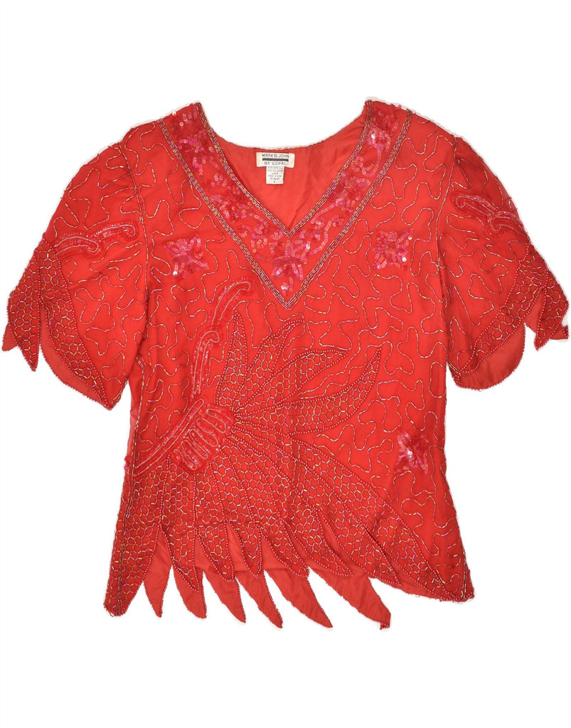 VINTAGE Womens Blouse Top UK 16 Large Red Silk | Vintage Vintage | Thrift | Second-Hand Vintage | Used Clothing | Messina Hembry 