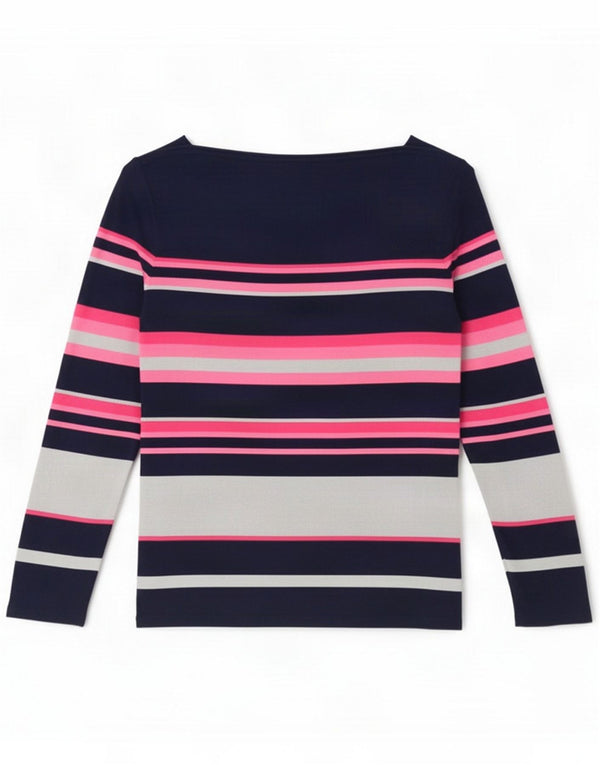 Oasis Womens Regular Blouse Top UK 12 Medium Navy Blue Striped Viscose