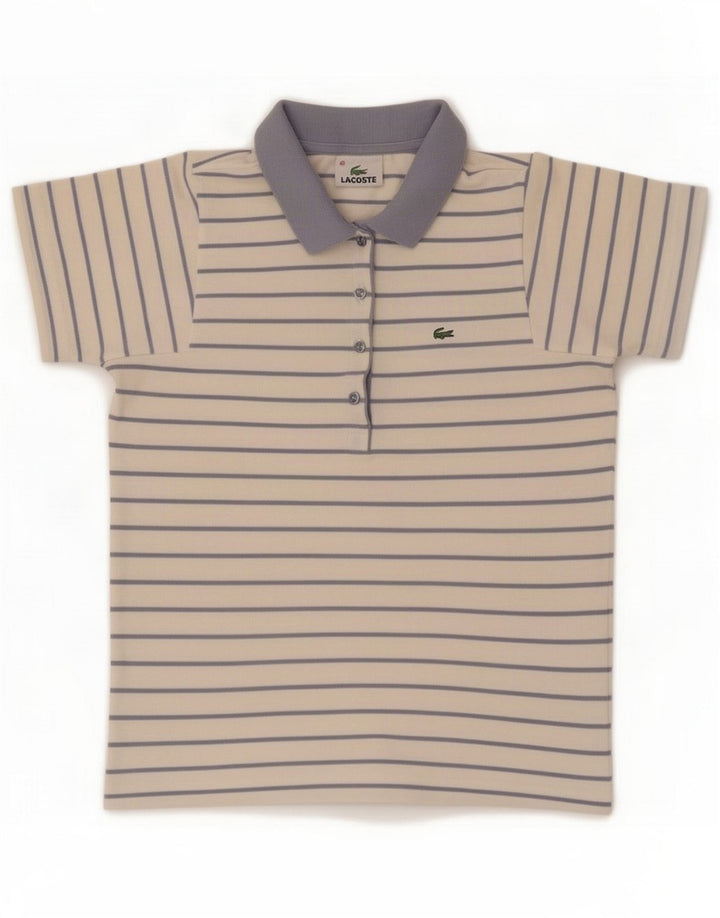 Lacoste Womens Polo Shirt Size 40 Medium White Striped Cotton