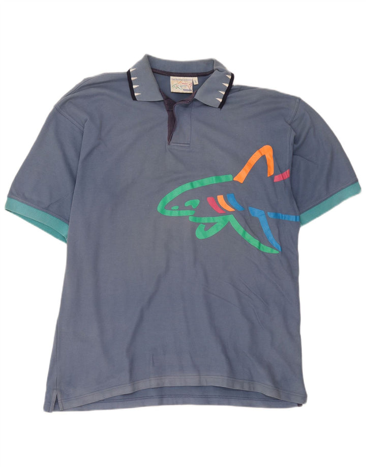Reebok Mens Graphic Polo Shirt Large Blue Cotton