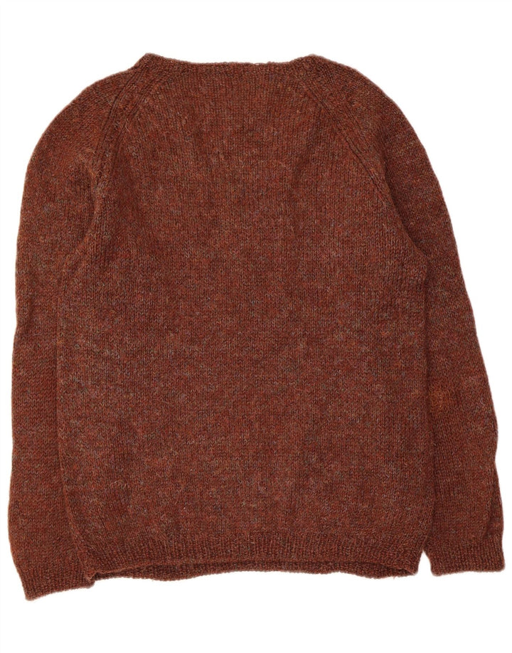 Vintage Womens V-Neck Jumper Sweater UK 14 Medium Brown Flecked