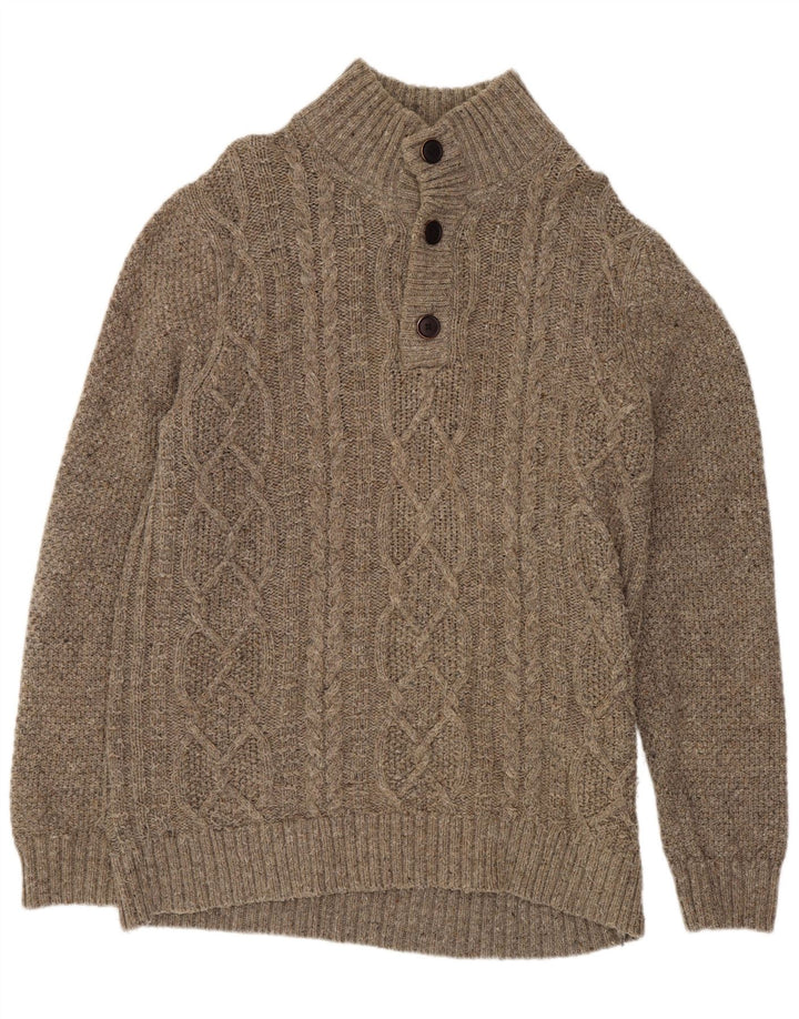 Fat Face Mens Button Neck Jumper Sweater XL Brown Flecked Wool