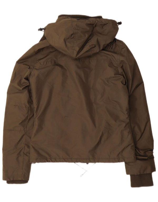 Superdry Womens Hooded Windbreaker Jacket UK 8 Small Khaki Polyester