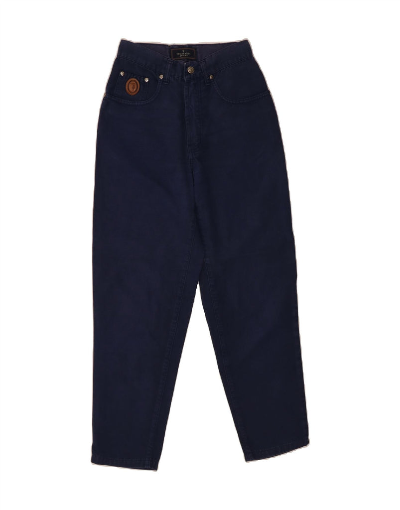 TRUSSARDI Womens Loose Fit Casual Trousers W27 L28 Navy Blue Cotton Vintage Trussardi and Second-Hand Trussardi from Messina Hembry 