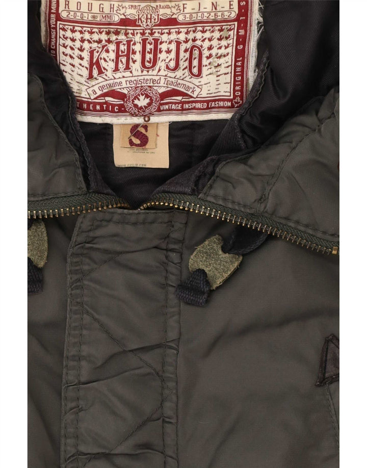 KHUJO Mens Hooded Parka Jacket UK 36 Small Green Polyester
