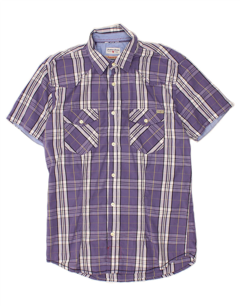 JACK & JONES Mens Short Sleeve Shirt Medium Purple Check Cotton Vintage Jack & Jones and Second-Hand Jack & Jones from Messina Hembry 