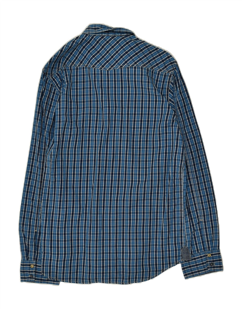 MARLBORO CLASSICS Mens Custom Fit Shirt Large Blue Check Cotton Vintage Marlboro Classics and Second-Hand Marlboro Classics from Messina Hembry 