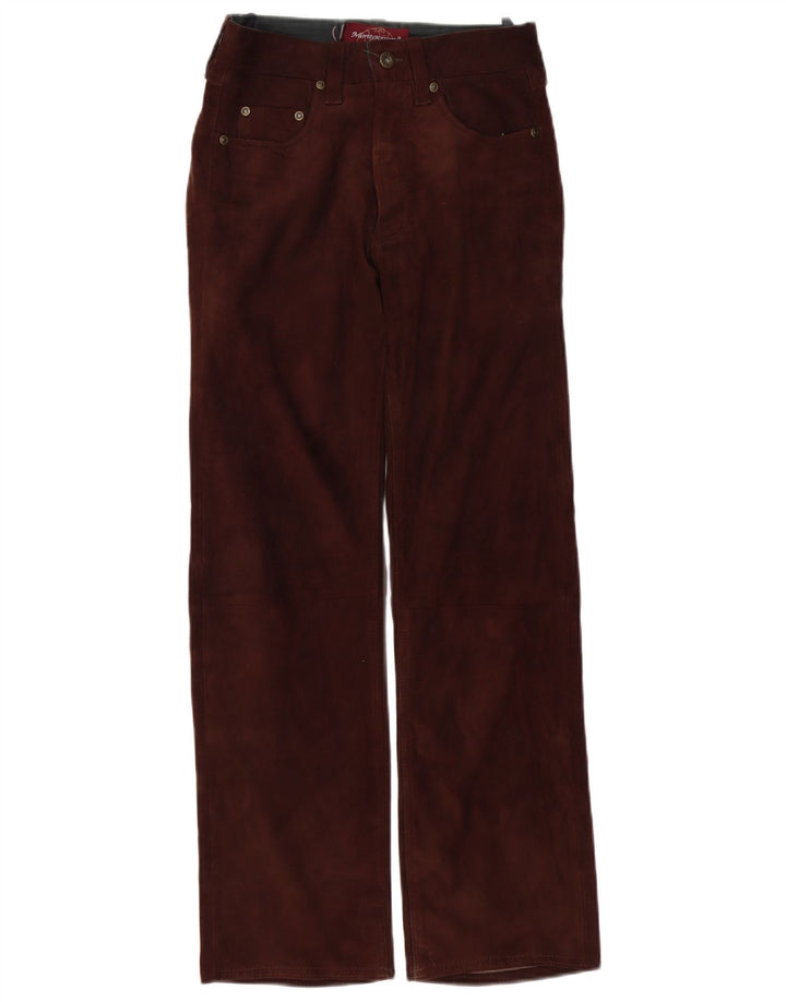 MONTGOMERY Womens Straight Suede Trousers W27 L29 Brown Leather