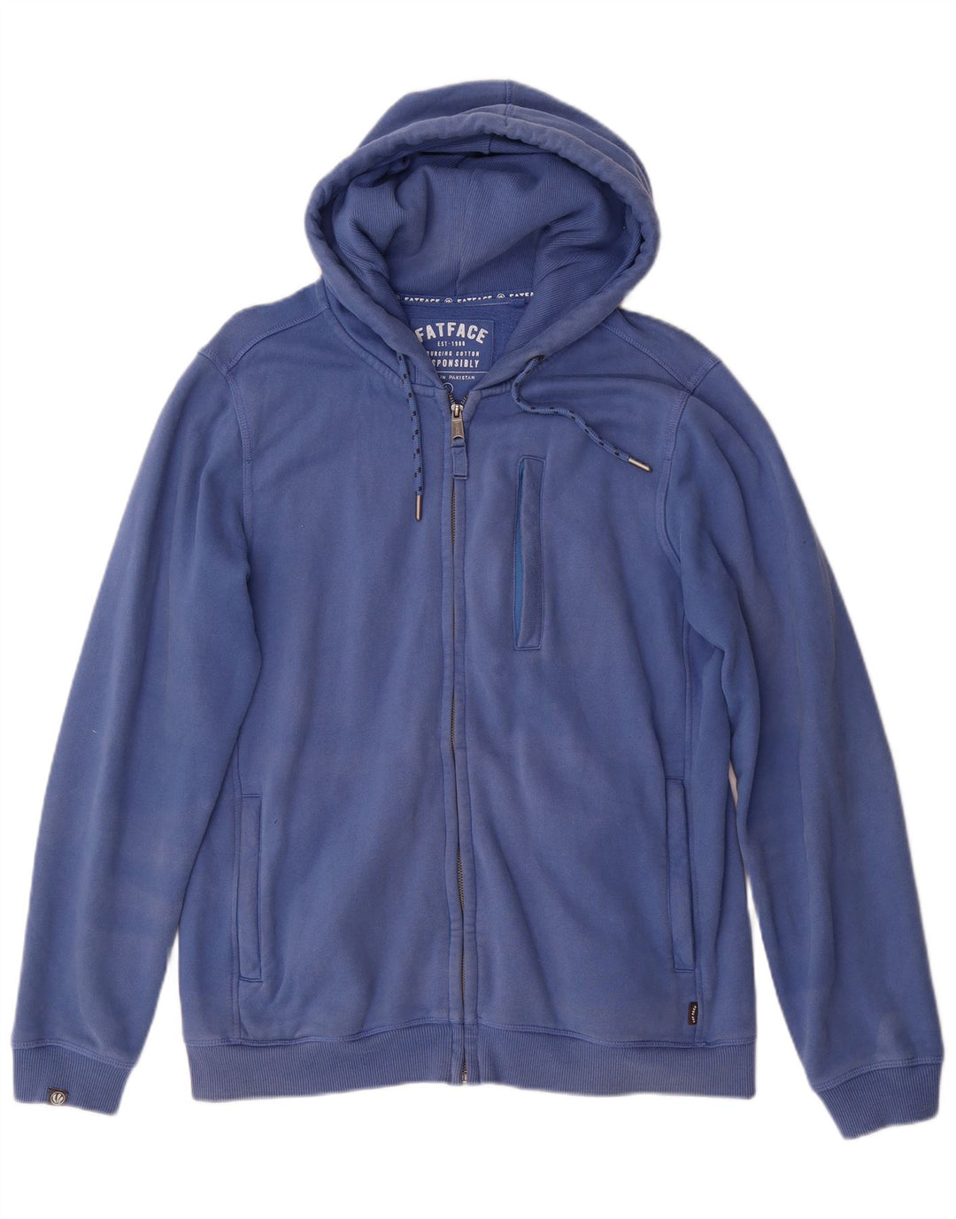 FAT FACE Mens Zip Hoodie Sweater Large Blue Cotton