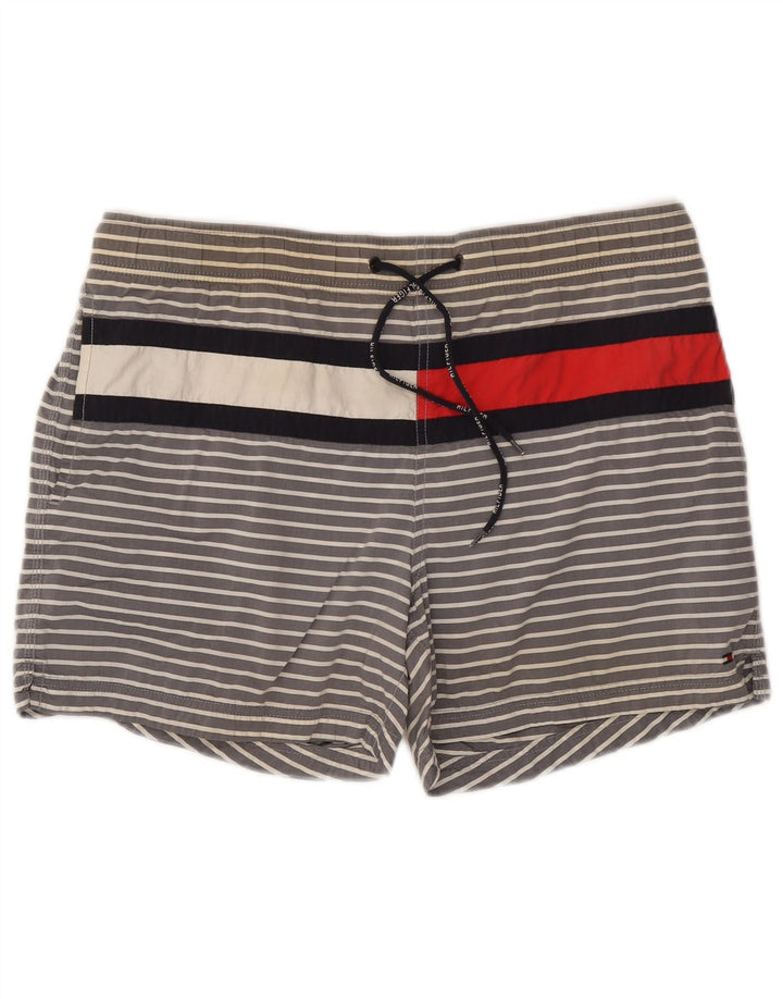 Tommy Hilfiger Mens Swimming Shorts Large Grey Striped Cotton