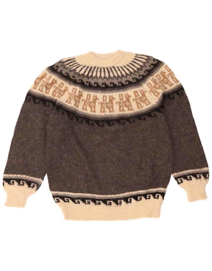 Vintage Mens Crew Neck Jumper Sweater Medium Grey Fair Isle