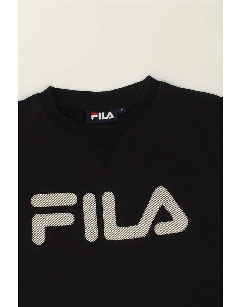 FILA Mens Graphic Sweatshirt Jumper Small Black Cotton | Vintage Fila | Thrift | Second-Hand Fila | Used Clothing | Messina Hembry 