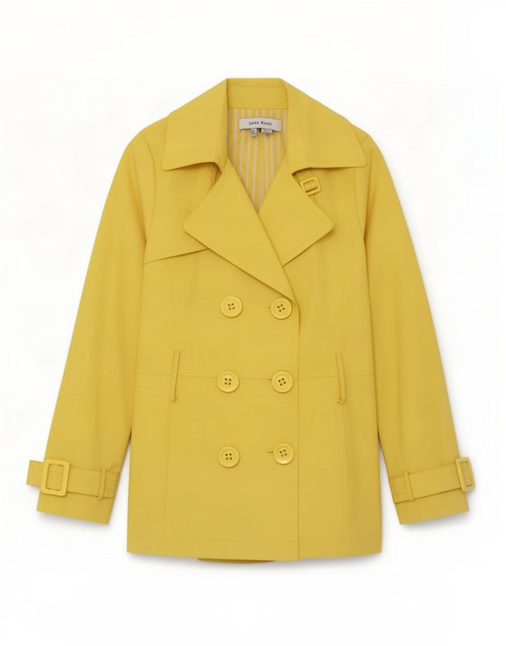 Zara Womens Trench Coat UK 10 Small Yellow Polyester