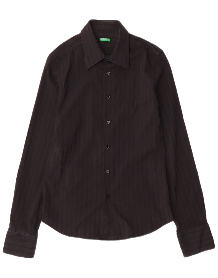 Benetton Mens Shirt Medium Black Pinstripe Cotton
