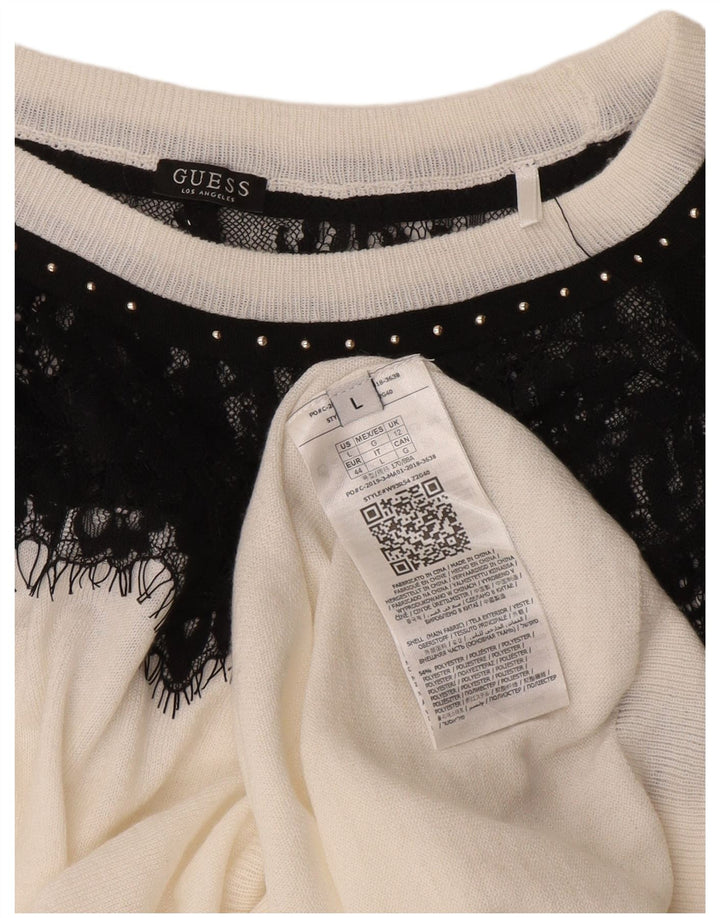 Guess Womens Boat Neck Jumper Sweater UK 12 Medium White Colourblock