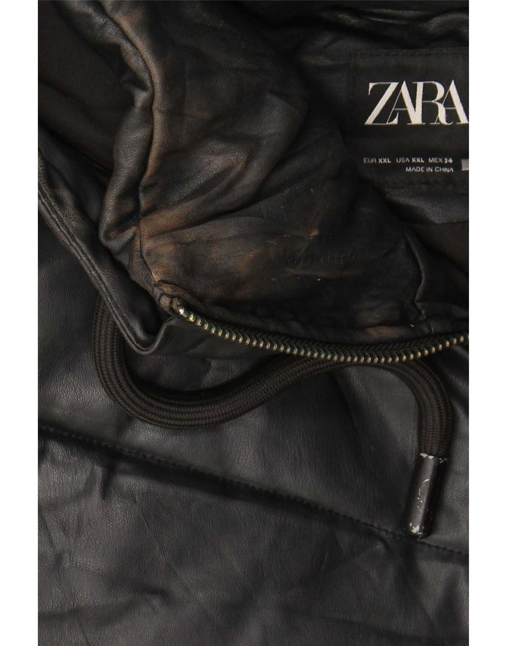 Zara Womens Hooded Oversized Padded Jacket UK 20 2XL Black Polyurethane
