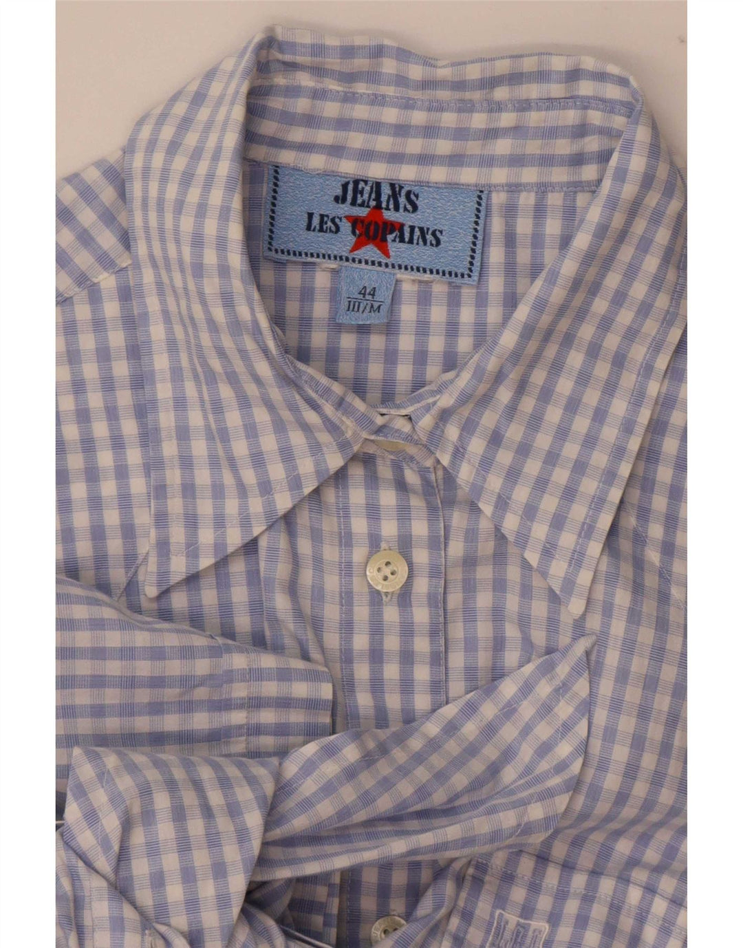 Les Copains Womens Short Sleeve Shirt Blouse IT 44 Medium Blue Gingham