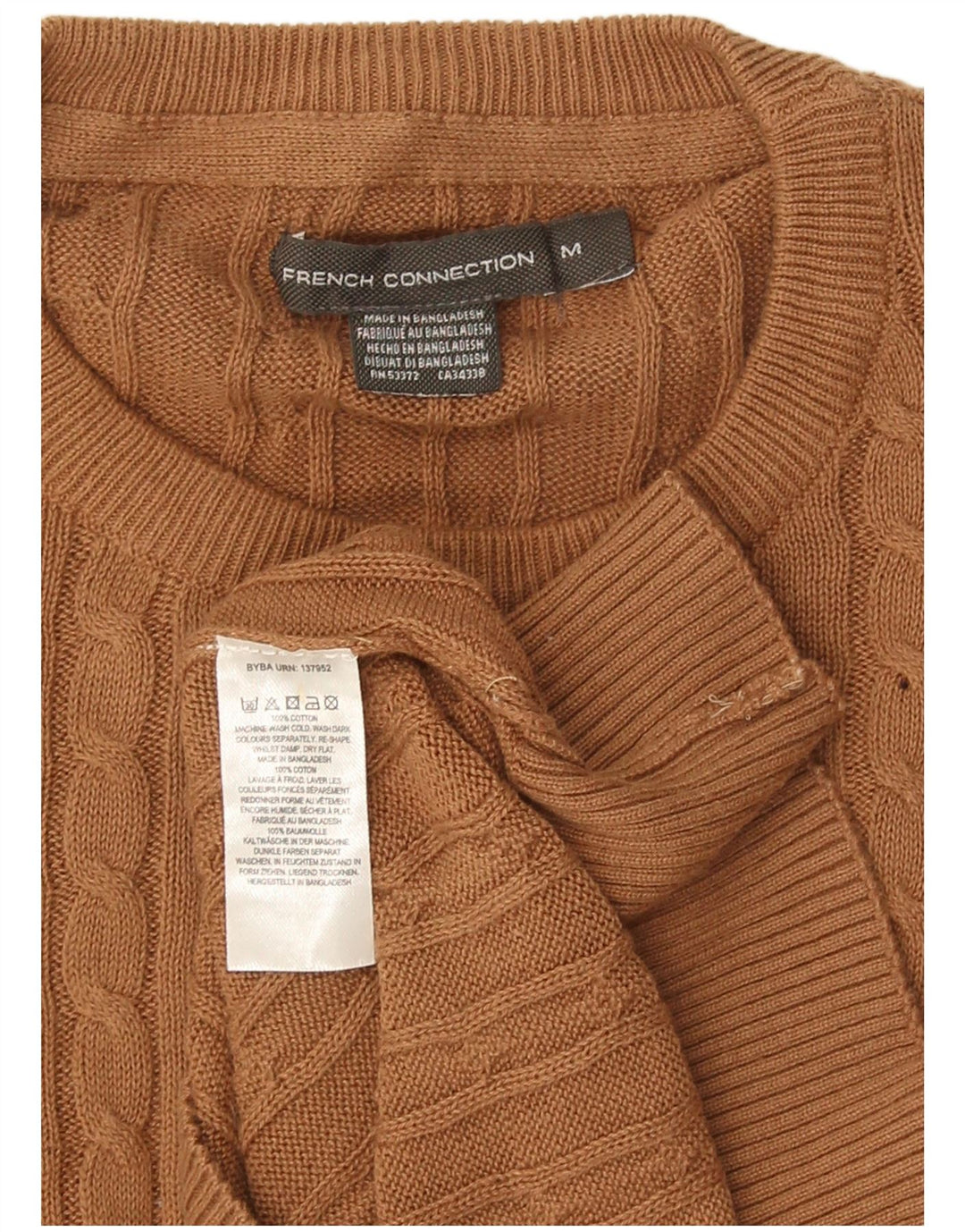 French Connection Mens Crew Neck Jumper Sweater Medium Brown Cotton