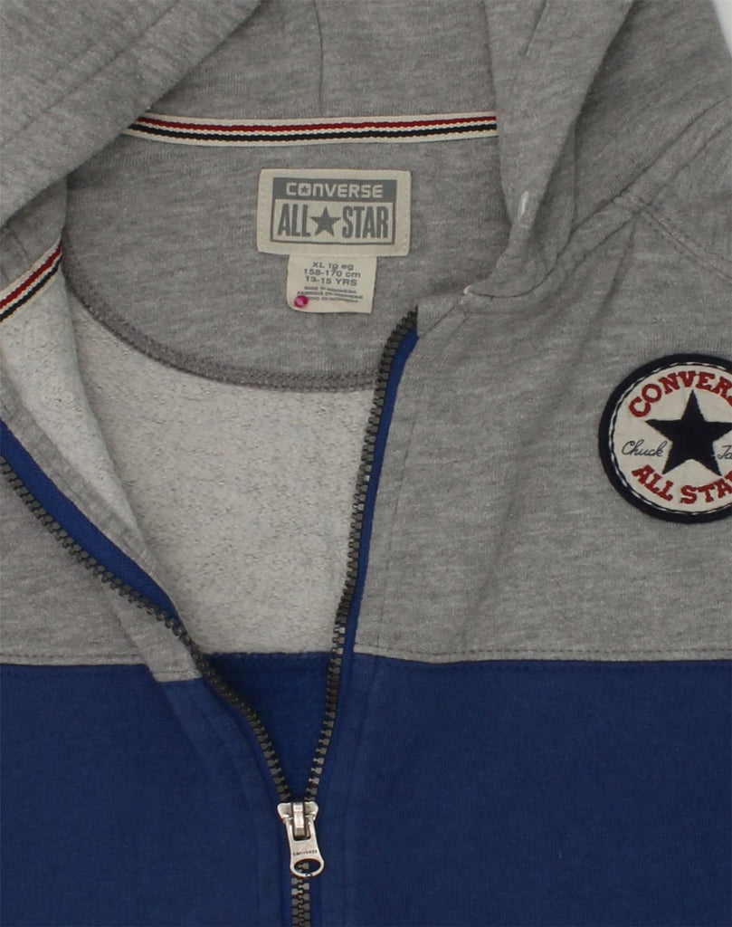 CONVERSE Boys Zip Hoodie Sweater 13-14 Years XL Blue Colourblock Cotton | Vintage Converse | Thrift | Second-Hand Converse | Used Clothing | Messina Hembry 