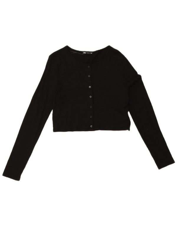 Zara Womens Crop Cardigan Sweater UK 14 Large Black Viscose