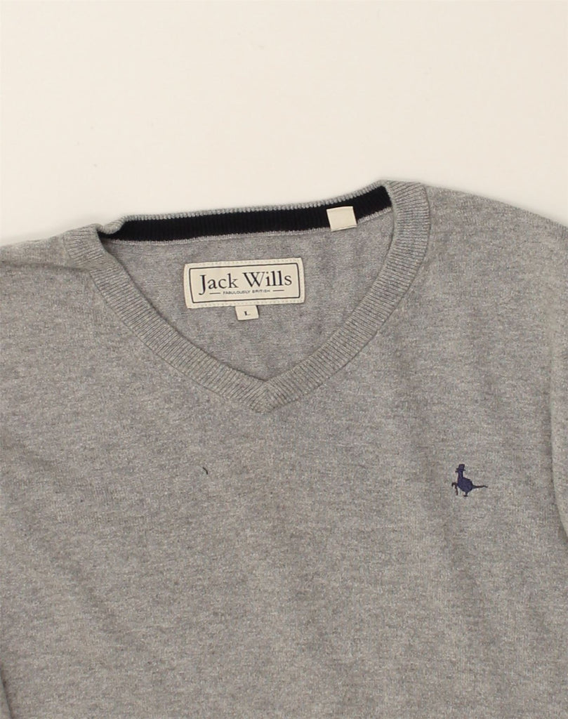 JACK WILLS Mens V-Neck Jumper Sweater Large Grey Cotton | Vintage Jack Wills | Thrift | Second-Hand Jack Wills | Used Clothing | Messina Hembry 