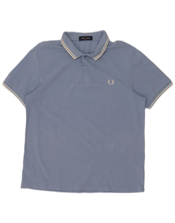 Fred Perry Mens Polo Shirt Large Blue Striped Cotton