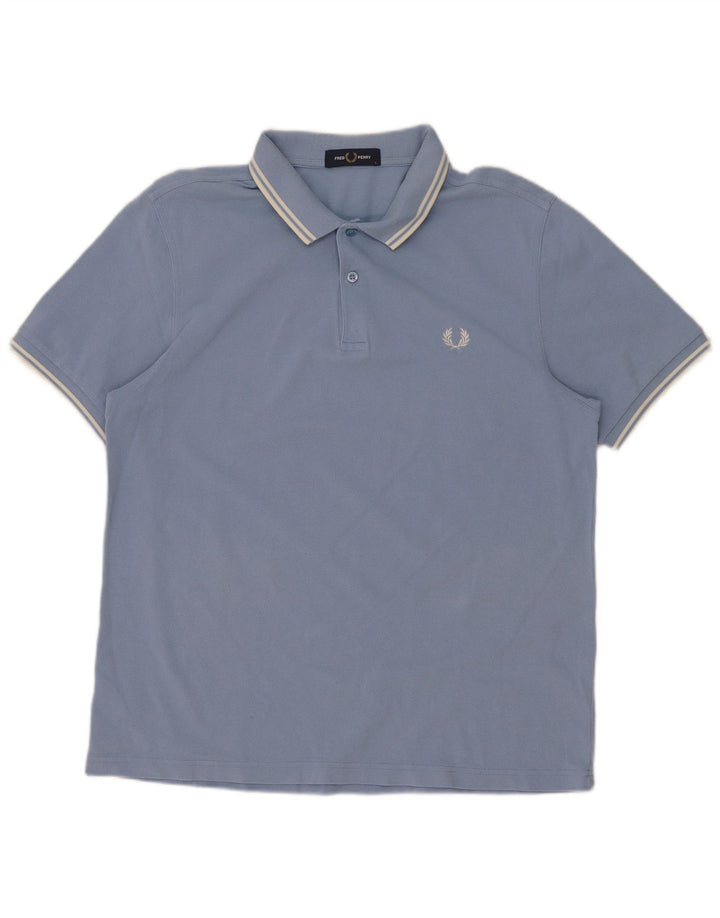 Fred Perry Mens Polo Shirt Large Blue Striped Cotton