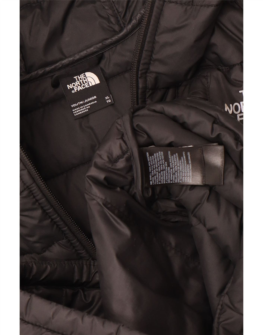 The North Face Boys Hooded Padded Jacket 14-15 Years XL Black Polyester