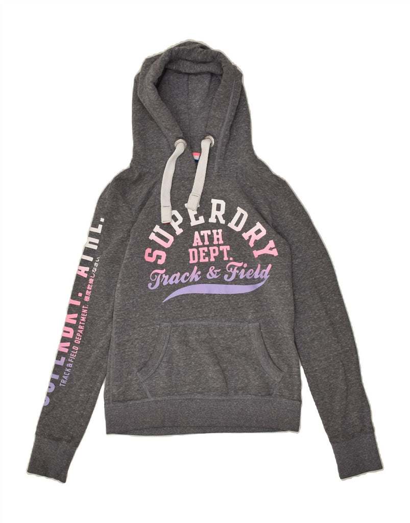 SUPERDRY Womens Graphic Hoodie Jumper UK 10 Small Grey Cotton | Vintage Superdry | Thrift | Second-Hand Superdry | Used Clothing | Messina Hembry 